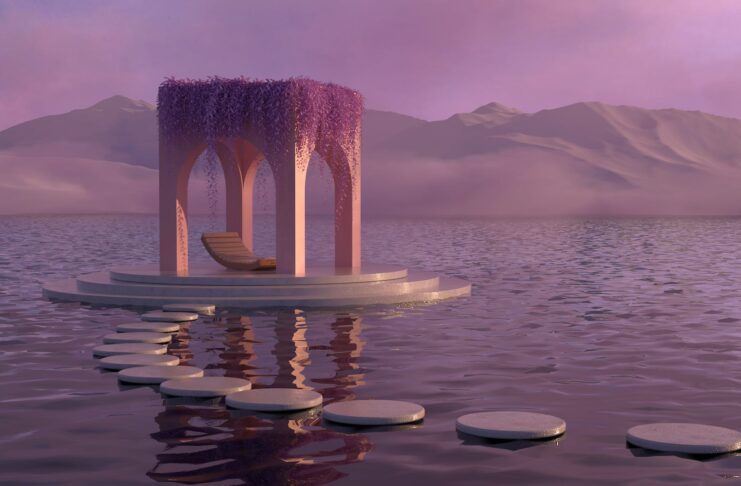 a pavilion n the middle of a sea